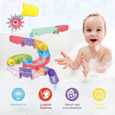taseyok Toddler Bath Toys, Baby Bathtub Toys with Elephant Shower Sprays and Slide Track, Fishing Floating Animals
