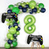 Video Game Party Balloons for Boys 8th Birthday Decorations - 2 Packs Game Controller Mylar Balloons with Green Number 8