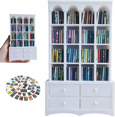 M.Zibos Mini Bookshelf for Anxiety Relief - 1:12 Scale Vintage Bookcase with 4