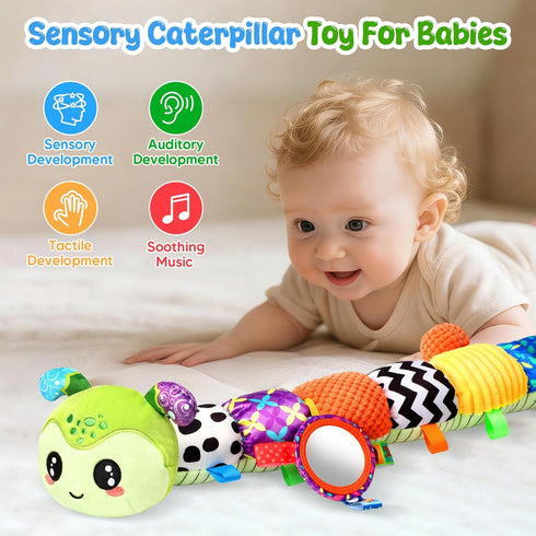 CAHILON 0-6 6-12 Tummy Musical Caterpillar Baby Toys Months, Multi-Functional Sensory Time Toys for Newborn Infants