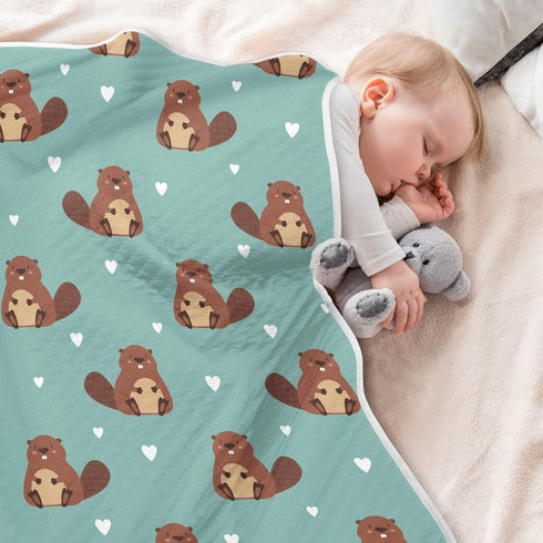 KICPOAY 30x40 Inch Swaddle Blanket for Green Beaver with Heart Baby Receiving Blanket Muslin Baby Swaddles Soft Cotton