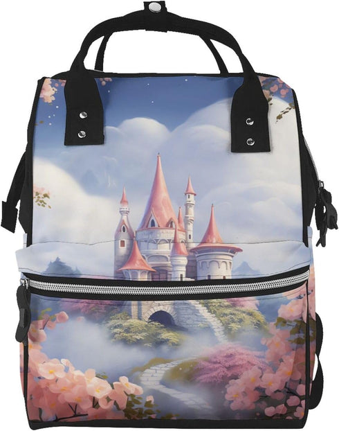OUSIKA Flower and House Print Diaper Bag Multifunction Laptop Backpack Travel Daypacks Large