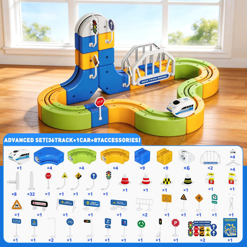 Set 3-8, 124 Pcs(36 +1 3D Electric Train for Kids Track Car) Rail Train Track Toy, Flexible Race Track for Toddlers