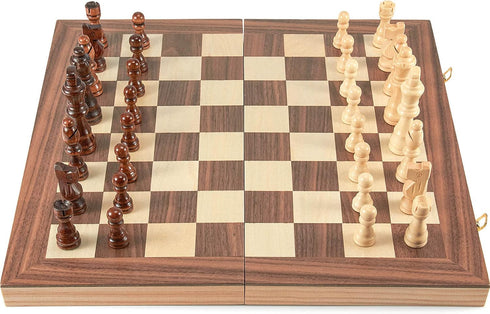 15'' Set, 2 1 -2 -24 Packed Set AMEROUS Wooden Chess & Checkers in Board Games Extra Queens Cherkers Pieces - Gift Box