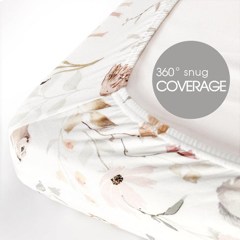 Stretchy Ultra Soft Jersey Knit Fitted Pack n Play Sheets, 3 Pack, Beautiful Blush Pink Floral