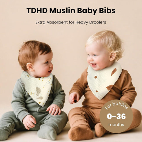 TDHD 10pcs Soft & Absorbent Muslin Drool Bibs with Snap Closure, Cotton Bibs for Boys & Girls, Gentle on Skin