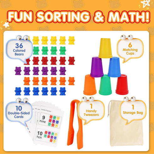 Bmag Counting Bears with Matching Cups, Preschool Learning Toys for Color Recognition and Math Games