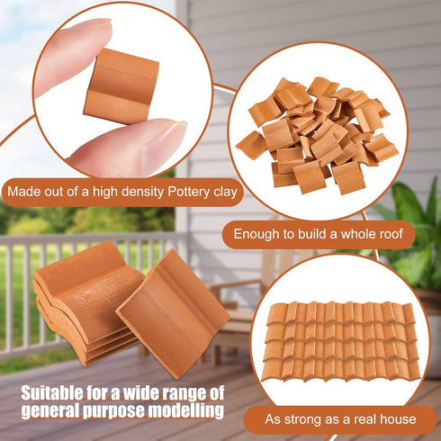 Roof Tiles Model Building Set, Miniature Dollhouse Shingles, Fake Tiles for DIY Kitchen Garden (Red, 100 Pieces)