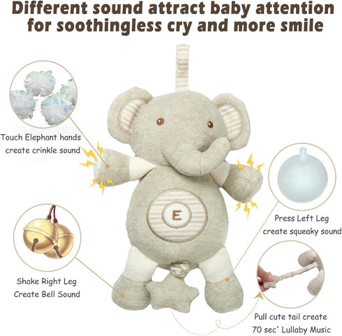 0-3-4-6+ Newborn Baby Toys, Soft Cotton Stuffed Animal Toy with Lullaby Music for Boy & Girl Babies Months,Ideal Gift