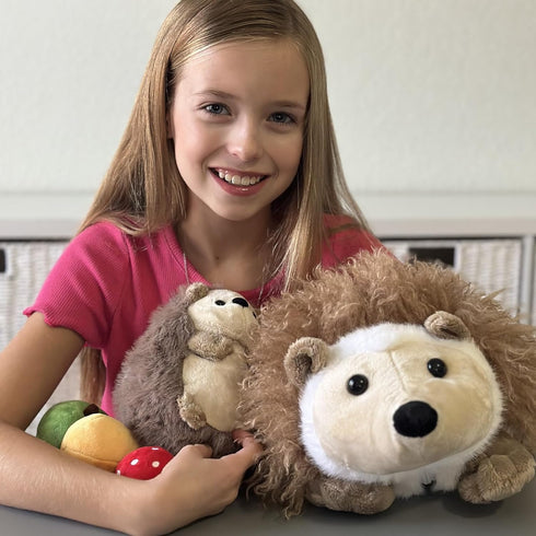 Set, 4 16" MaoGoLan Magnetic Hedgehog Plush Toys Family Mama & Baby with Fruits - Soft Stuffed Animals for Imaginative