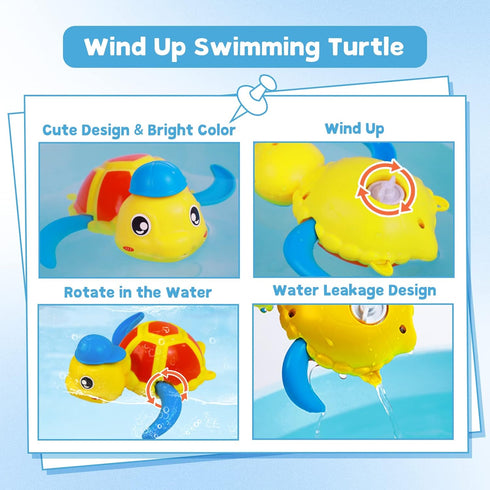 Swimming 3 Pack Cuterabit Baby Bath Toys, Floating Wind Up Turtle and Duck, Bathtub Toys, Pool Toys, Water Toys