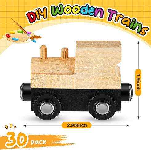 30 Halloscume Pcs Unfinished DIY Wooden Trains Magnetic Unpainted Wooden Train Cars Toys for Railway Paint Project