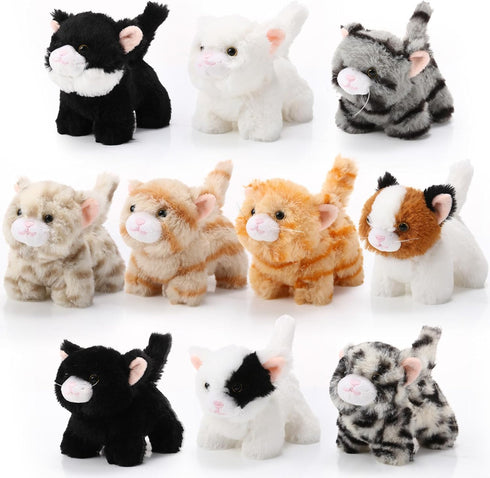 Lenwen 10 Pcs Cat Stuffed Animals Bulk, Soft Cuddly Kitten Plush Sets, Assorted Fluffy Stuffed Cats for Kids Birthday