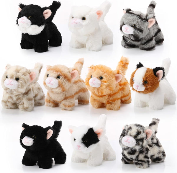 Lenwen 10 Pcs Cat Stuffed Animals Bulk, Soft Cuddly Kitten Plush Sets, Assorted Fluffy Stuffed Cats for Kids Birthday
