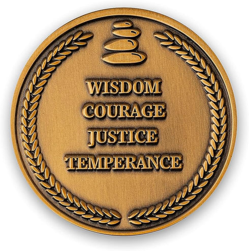 STOIC STORE UK Double Sided 38mm Cardinal Virtues Coin - Daily Inspirational Stoic Challenge Gifts, Novelty Coins