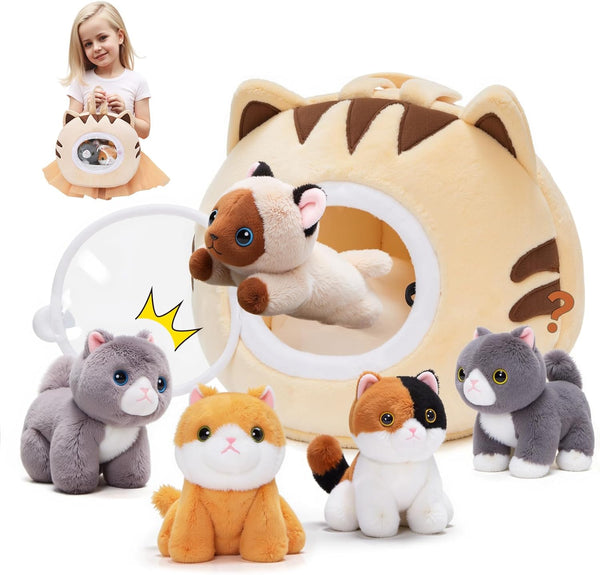 OUOZZZ Cat Stuffed Animal House Plush Kitten Toy Set with 5 Soft