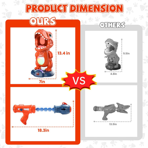 Movable Dinosaur Shooting Toys for Kids with 2 Air Pump Guns, LED & Sound, 48 Foam Balls for Target Practice