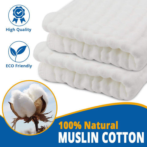 ECOVONA (8 Pack) Muslin Burp Cloth for Baby Boys and Girls | Cotton Newborn Essential Must Have Item | White Unisex