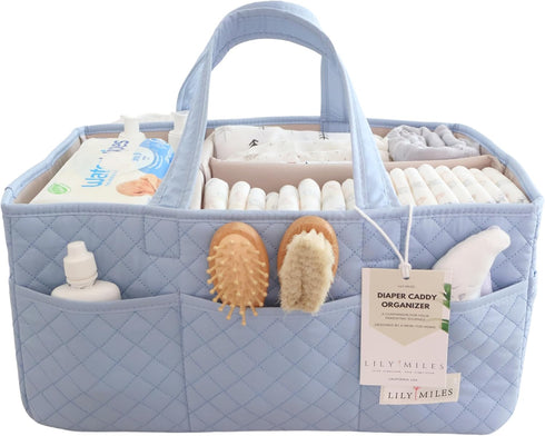 Lily Miles Baby Diaper Caddy Organizer, Quilted Nursery Storage Organizer for Newborn