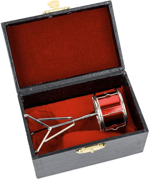 Miniature Snare Drum with Case, Mini Percussion Musical Instrument, Dollhouse Model Christmas Ornament Gift