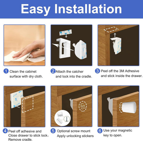 ROTOPATA Magnetic Cabinet Locks for Babies, Baby Proofing Safety Latch for Cabinets Drawers, 10 Locks & 2 Keys