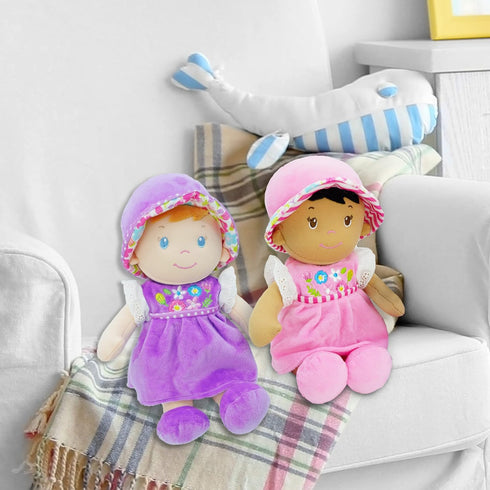 June Garden 12" Soft Dolly Malorie, Pink Dress - Stuffed Soft Baby Doll Gift for 1 2 3 Year Old Girls