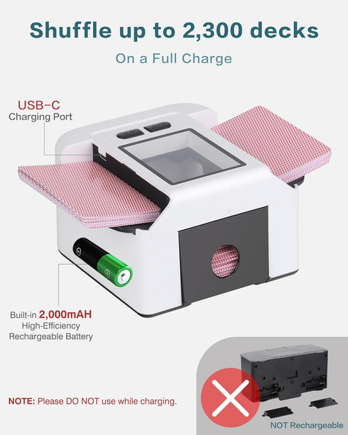 ONTILT M1 200mAH 1-2 10 Automatic Card Shuffler with AUTO & Manual Mode, Low Noise, Rechargeable Built-in Battery