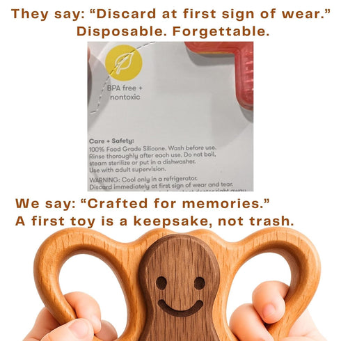 0-12 HippoToys Handcrafted Wooden Baby Rattle | Natural Teething Toy | Montessori Sensory Developmental Toy | Non-Toxic