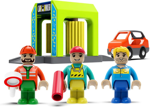 Wooden Train Accessories Car Washer - Compatible with All Major Brands of Train Set System for Kids 3+