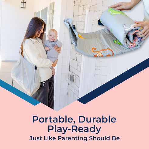 TotsyTrove 52" 45" Self Inflating Hexagon Playpen Mat - x Non-Slip Cushioned Portable Play Area - Thick Soft Baby Play
