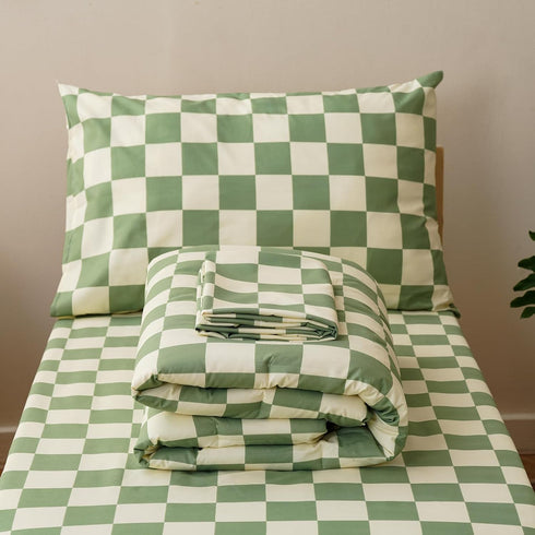 Set Set Set 4 (1 1 1 1 Luxlovery Toddler Comforter Checkered Plaid Green White Kids Boho Bedding Bed for Dorm Pieces