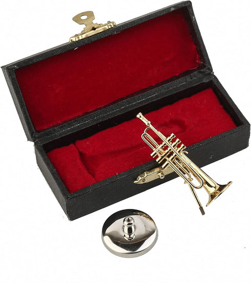Dselvgvu Miniature Trumpet with Stand and Case, Dollhouse Model Musical Instrument Christmas Ornament (2.36"x0.79")