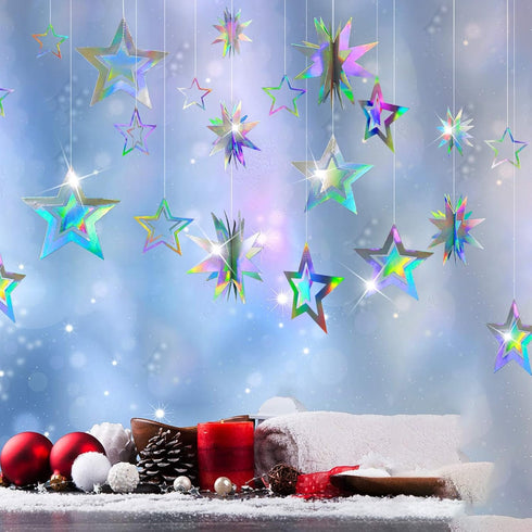 Cheerland Iridescent Star Garland Decorations, Holographic Hanging Star Party Decoration for Galaxy Birthday Decor