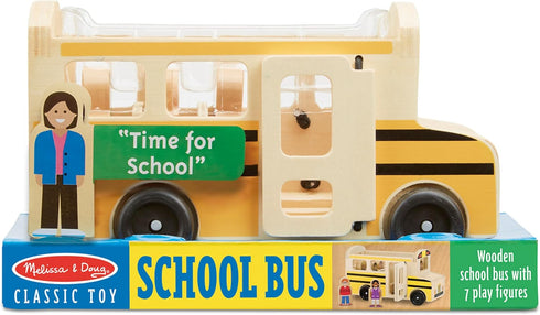 Melissa & Doug School Bus Wooden Toy Set With 7 Figures, Classic Pretend Play Toys For Kids.