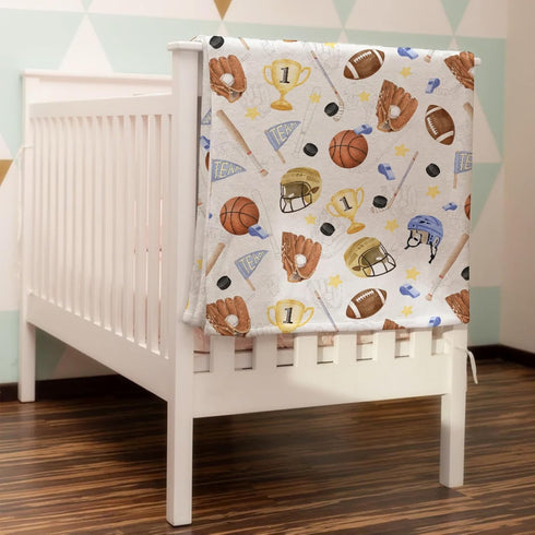 Baby Sports Blankets for Boys, Soft Flannel American Football Baseball Basketball, 30x40, Nursery Crib Bedding