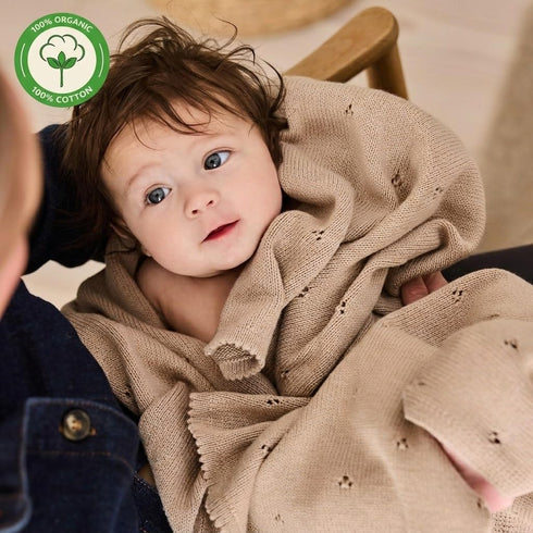 100% 40" 30" Organic Cotton Knit Baby Blanket for Boys and Girls- Pointelle Swaddle Blanket - x Soft Receiving Blanket