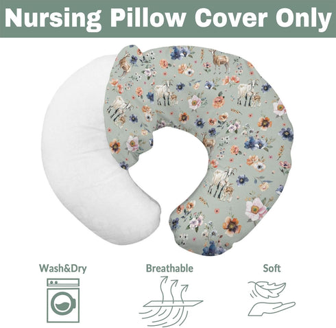 Goat Boho Floral Baby Nursing Pillow Covers for Boy Girl Farmyard Goats Retro Flowers Nursery Slipcovers