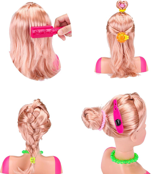 Styling Head Doll for Girls' Hair and Makeup Practice with Accessories and Hair Dryer