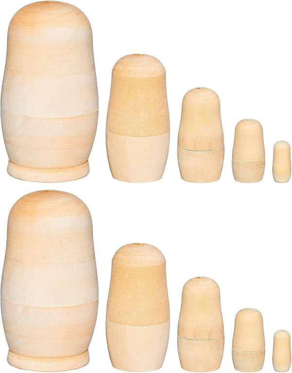 2 Sets Unpainted Nesting Dolls, Create Your Own Christmas Russian Doll Wooden Matryoshka DIY Kit