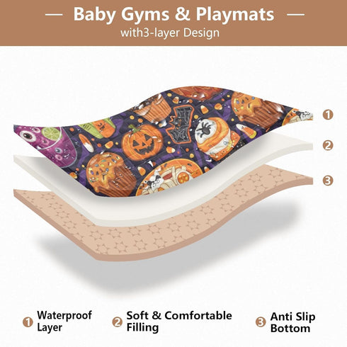 GuoChe Seamless Cozy 50'' 50'' Halloween Food - Themed Pattern Soft Thick Baby Gym & Activity Mat for Floor Breathable