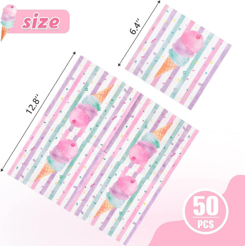 WERNNSAI Ice Cream Party Supplies - Disposable 3 Ply Pink Sweet Ice Cream Themed Birthday Napkins for Girls