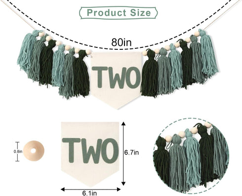 WAHAWU 2nd Greenery Birthday High Chair Banner - Nature Highchair Banner, Two Wild Party Banner, Tassel Bunting