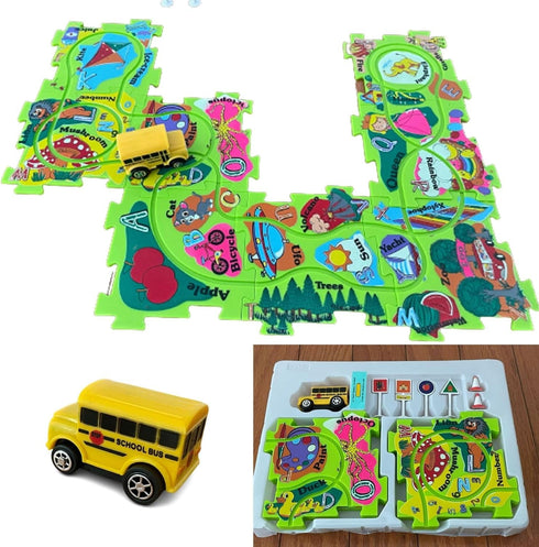 Perfect Life Ideas Set 50 Perfect Life Idea School Bus Vehicle Puzzle Track Play - Battery Operated Toy Themed Style