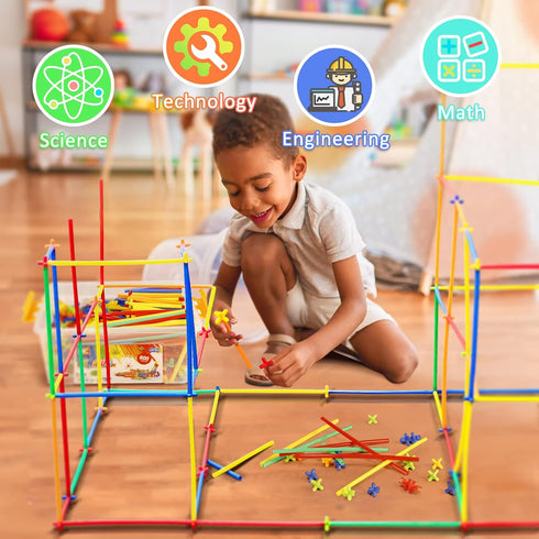 Ggiibro 800Pcs Straw Constructor STEM Building Toys for Kids with Storage Box