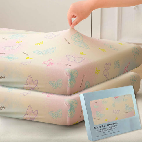 Jersey Butterfly Crib Sheets for Baby Girls,52x28x8, 2 Pack,Pink Cute Kawaii Standard