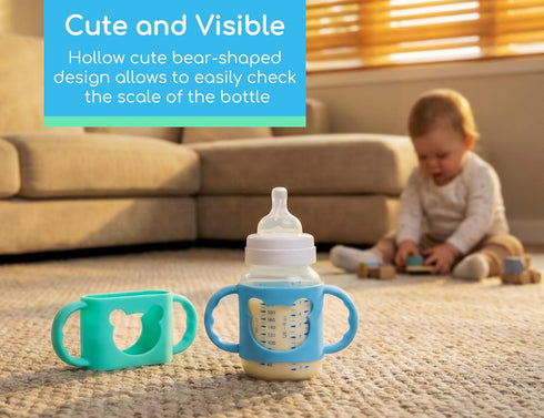 Pack 2, Baby Bottle Handles, Durable Food Grade Silicone Transitional Sippy Cup Handle Grip for Wide-Neck Baby Bottles