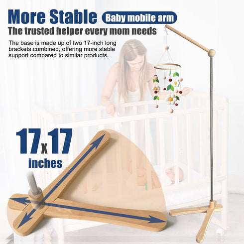 Tuiiopoli 100% Crib Mobile Wooden Arm, Standing Hanger Suitable for All Cribs Natural Larch Hanger Nusery Decor Baby