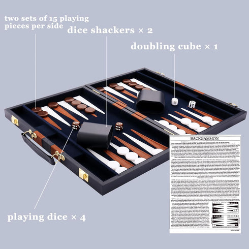Backgammon Set - Classic Board Game with Premium Leather Case - Portable Travel Game Set for Adults, Kids