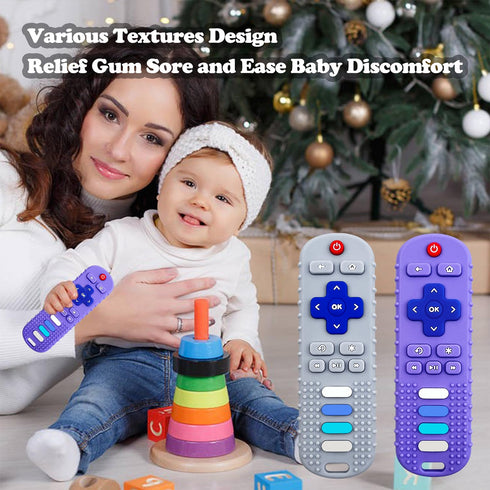 2-Pack Silicone Baby Teething Toys, Fire TV Remote Shape for 6-18 Months Infant Educational Sensory Toy