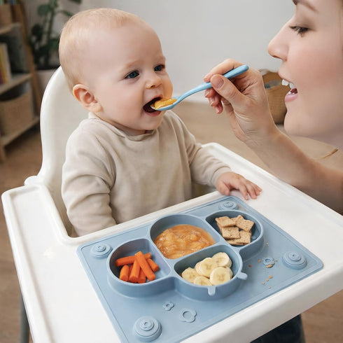 Set ROCCED Suction Plates for Baby Placemat Spoon Fork for Toddlers, Silicone Baby Plates with Suction Baby Dishes